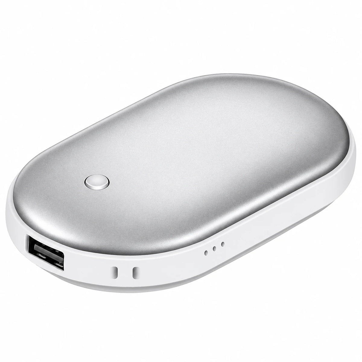 Rechargeable hand warmer in silver