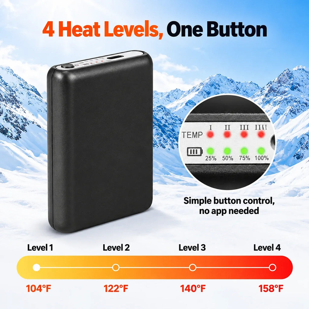 4 heat levels with one-button battery control