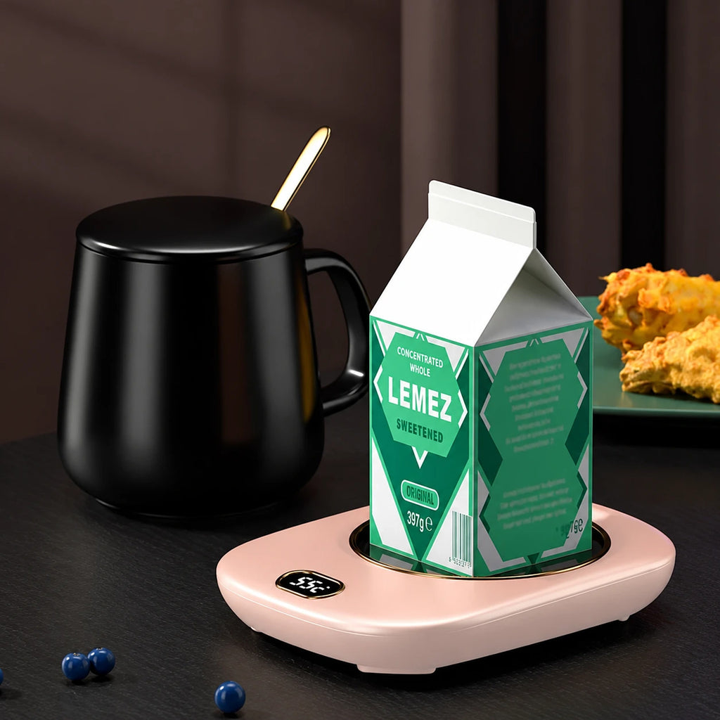 Mug warmer keeping drinks warm on a table